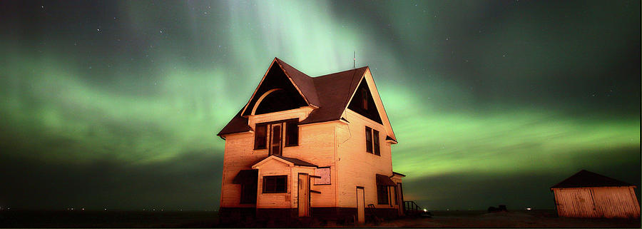 Panoramic Prairie Northern Lights and House Photograph by Mark Duffy