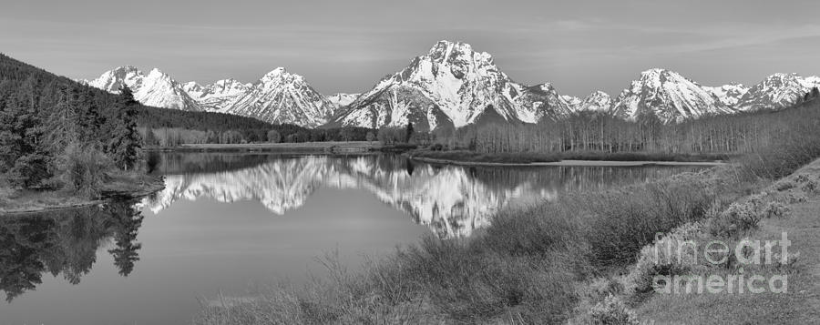 Panoramic Reflections At Oxbow Black And White Photograph by Adam Jewell