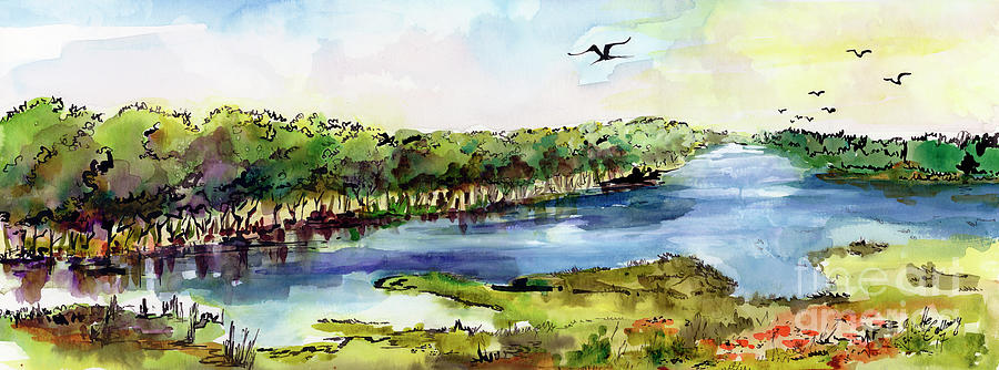 Panoramic River Landscape Painting by Ginette Callaway