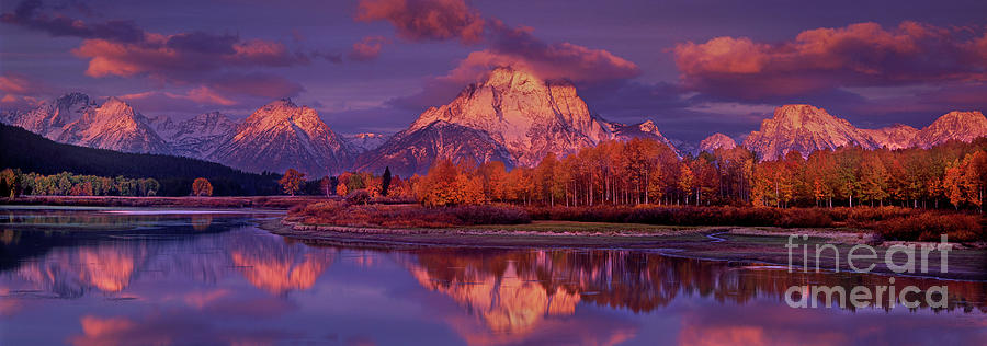 Panoramic Sunrise Oxbow Bend Grand Tetons National Park Photograph by Dave Welling