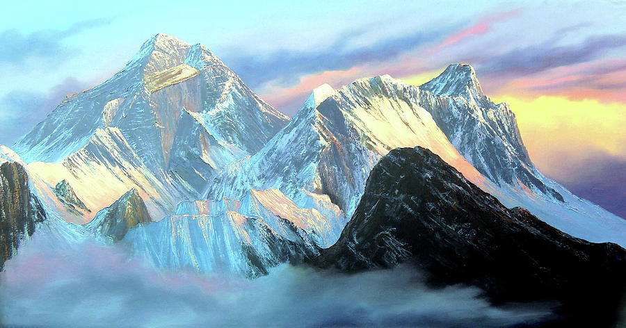 Panoramic View Of Everest Mountain Painting By Whimsy Art | Pixels