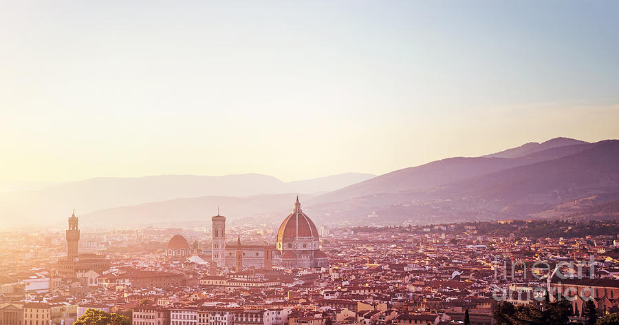 Panoramic sunset landscape of Florence Photograph by Anna Om