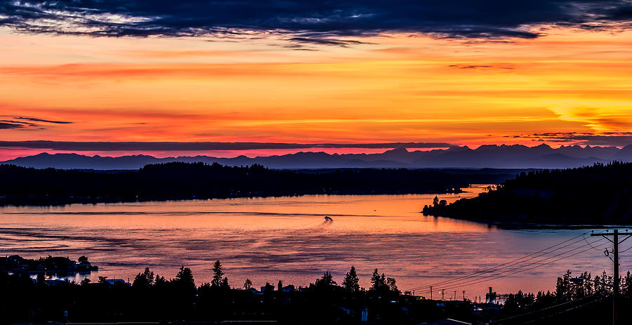 Panoramic Sunset over Hail Passage E Series on the Puget Sound Photograph by Rob Green