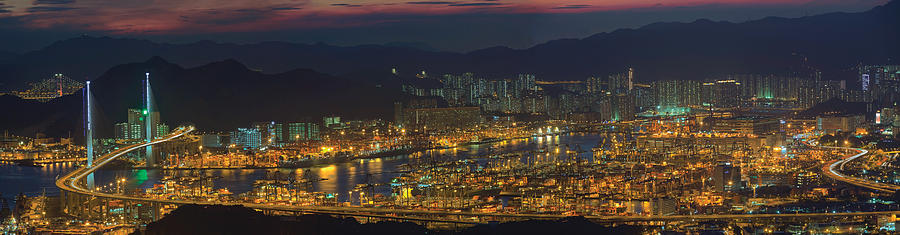 Transportation Photograph - Panoramic top view of Hong Kong harbor  by Anek Suwannaphoom
