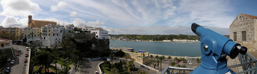 panoramic town 1  - Panorama of Mahon Menorca with old town and harbour Photograph by Pedro Cardona Llambias