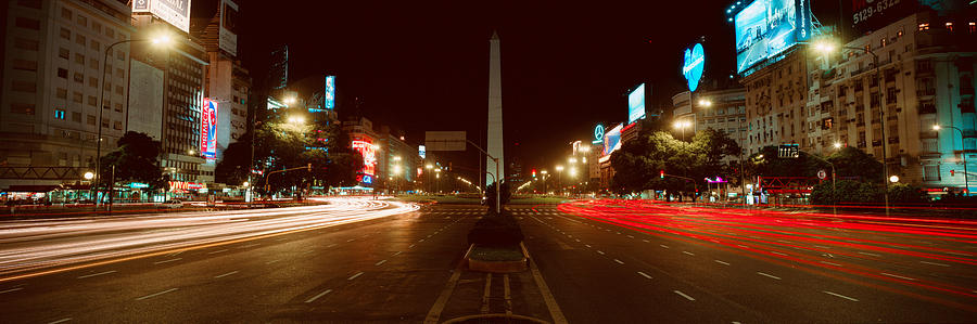 Architecture Photograph - Panoramic View At Night Of Avenida 9 De by Panoramic Images