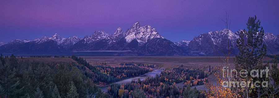 Fall Photograph - Panoramic View Of Alpenglow Grand Tetons National Park by Dave Welling
