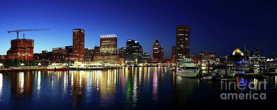 Panoramic View of Baltimore Inner Harbor Reflections at Twilight Photograph by James Brunker