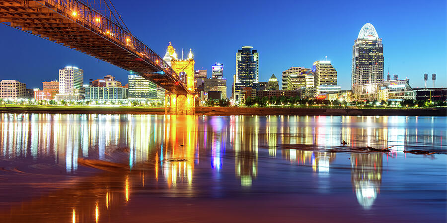 Panoramic View of Cincinnati Ohio - Colorful City Skyline Photograph by Gregory Ballos