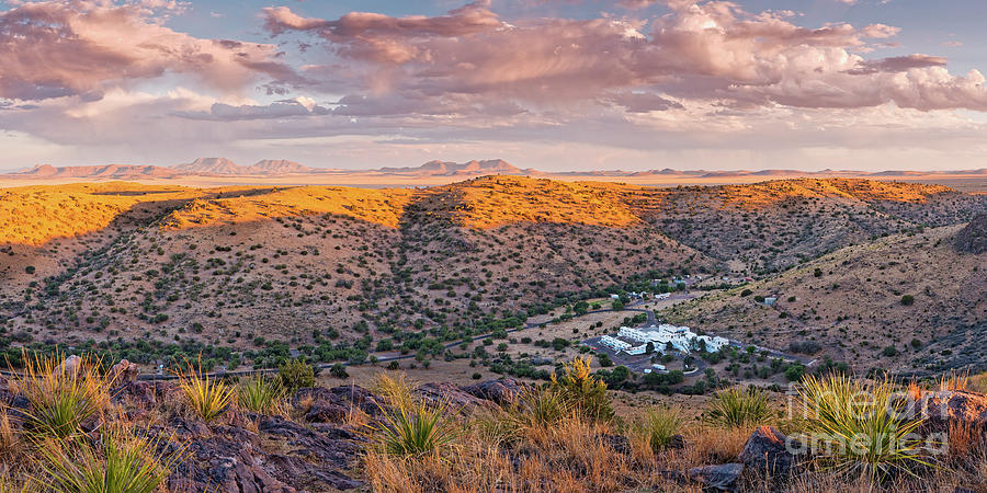 Panoramic View of Indian Lodge and Davis Mountains State Park Looking into Keesey Canyon West Texas Photograph by Silvio Ligutti