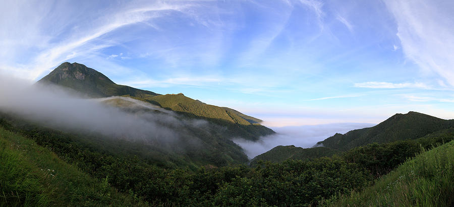 Panoramic view of Mt. Rausu on the Shiretoko Peninsula in northeastern ...