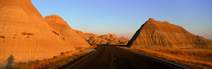 Badlands National Park Photograph - Panoramic View Of Road Going by Panoramic Images