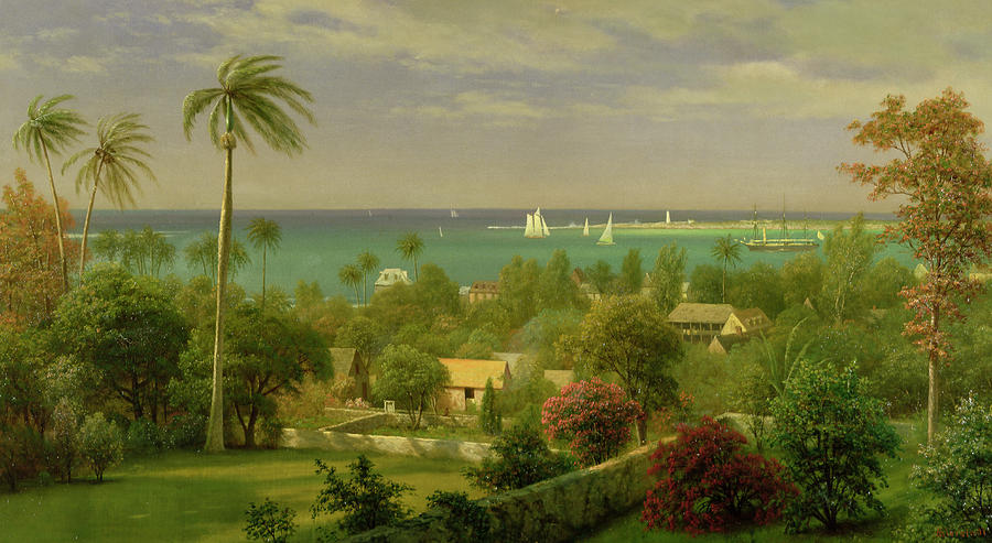 Albert Bierstadt  Painting - Panoramic View of the Harbour at Nassau in the Bahamas by Albert Bierstadt