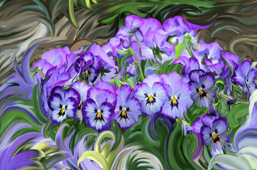 Pansey Flowers And Swirls  Painting by Susanna Katherine