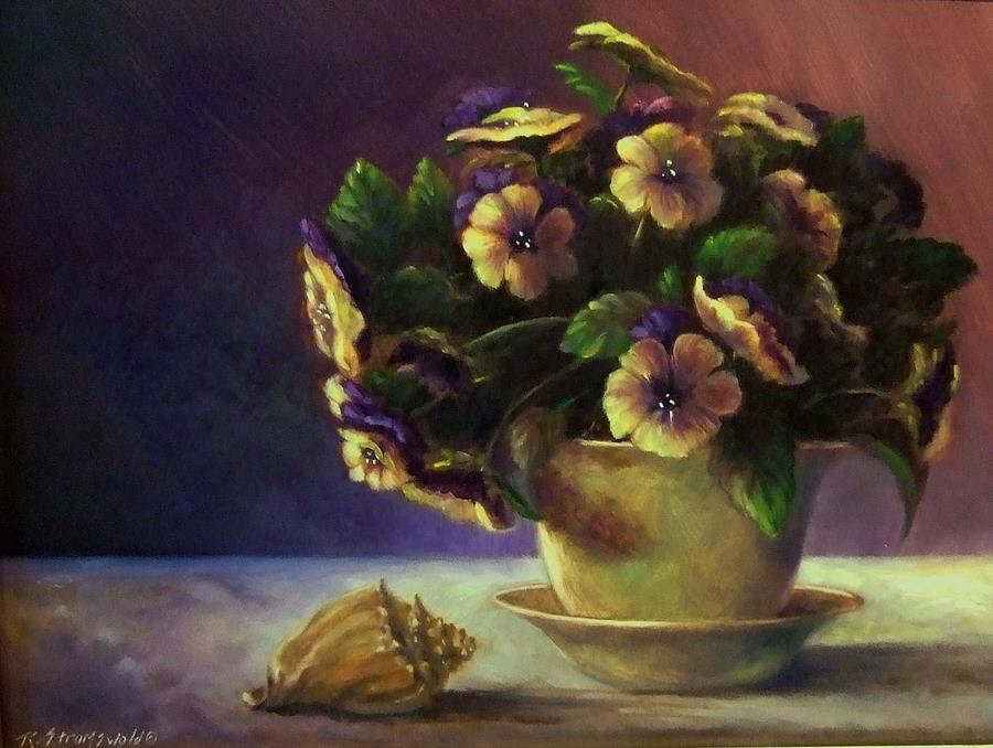 Shell Painting - Pansies and Celadon by Ruth Stromswold Shell Painting - Pansies and Celadon by Ruth Stromswold