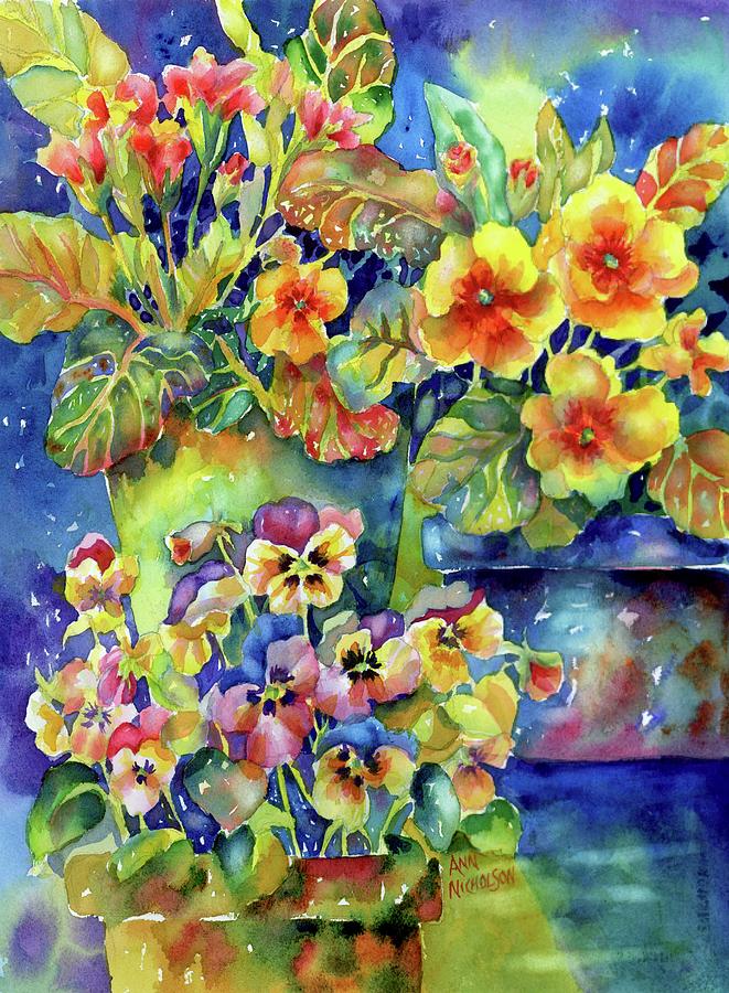 Pansies and Primroses Painting by Ann Nicholson