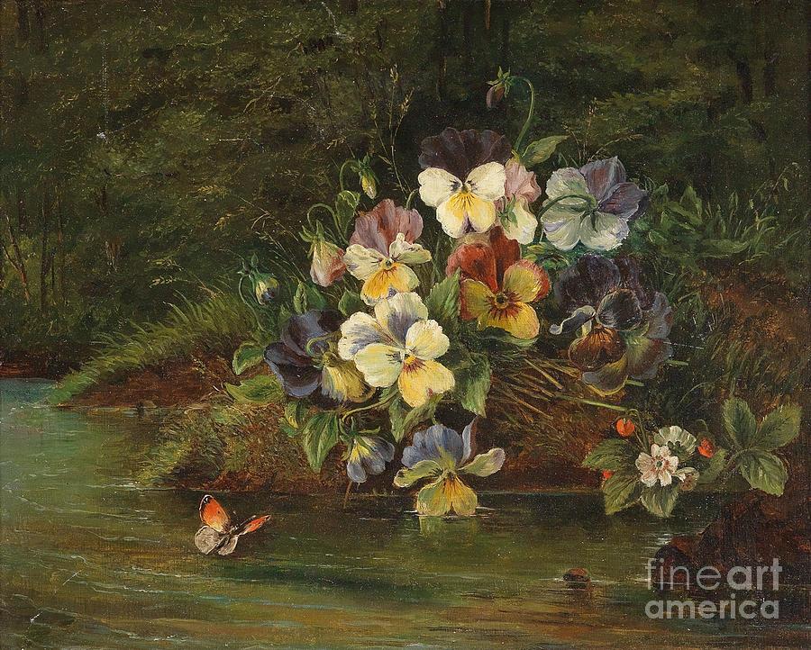 pansies and strawberries on Bach Painting by Celestial Images