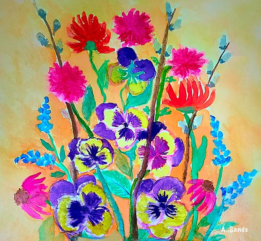 pansies and Willows Painting by Anne Sands