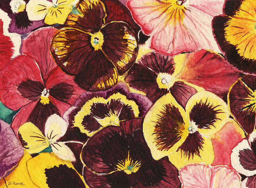 Pansies Competing For Attention Painting by Shawna Rowe