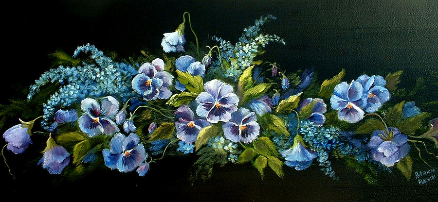 Pansies in Blue on Black Painting by Patricia Rachidi