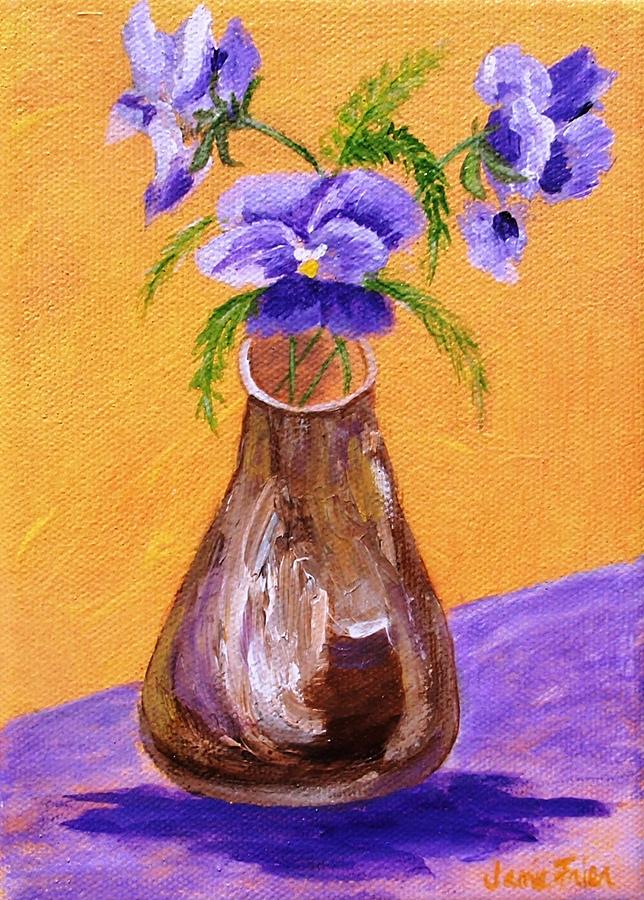 Pansies in Brown Vase Painting by Jamie Frier