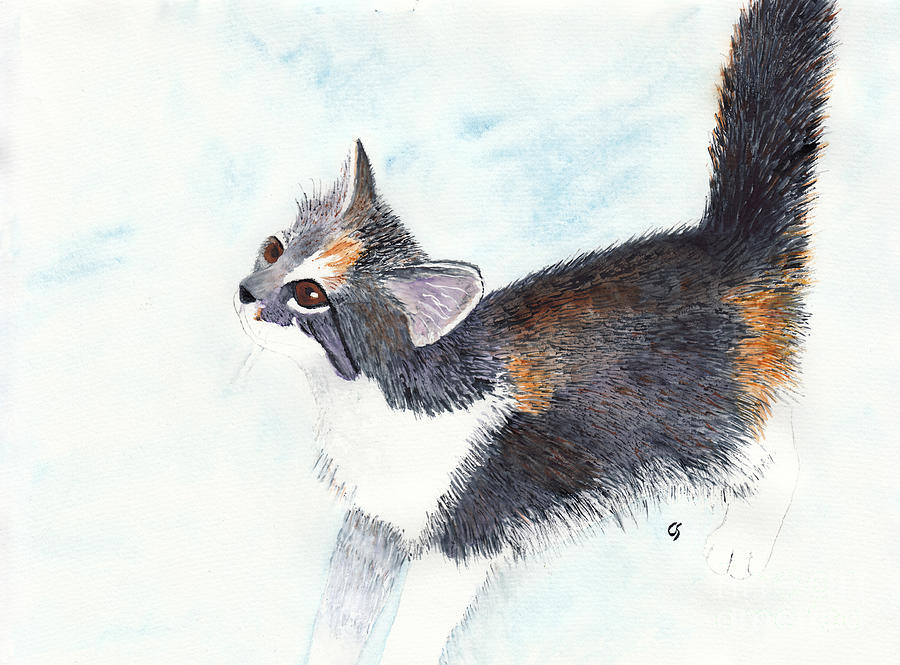 Calico Barn Cat Watercolor Painting