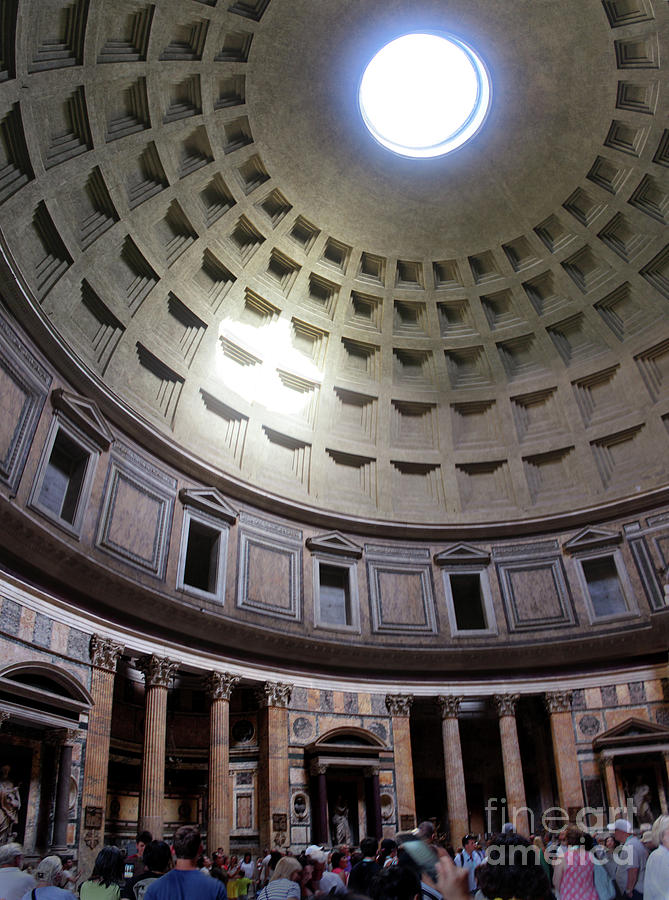 Pantheon Interior with tourists Photograph by Adam Long