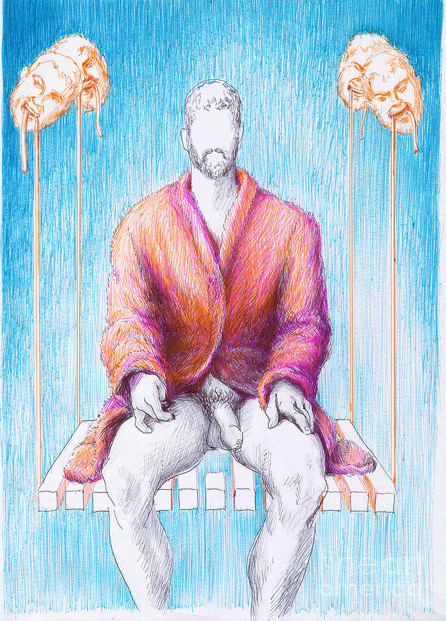 Nude Painting - Pantocrator With Bathrobe by Line Arion