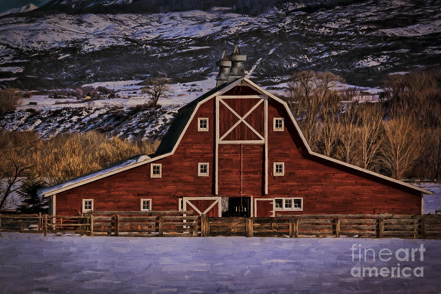 Nature Photograph - Paonia Colorado Red Winter Barn by Janice Pariza