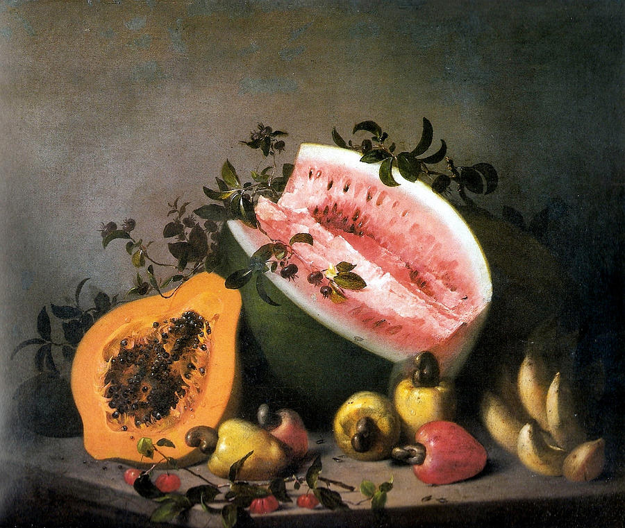 Papaya and Watermelon Painting by Agostinho Jose da Mota