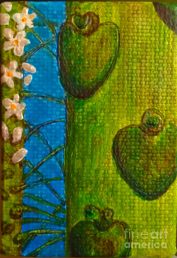 Papaya Plant and Flowers Painting by Jennifer Bright Burr