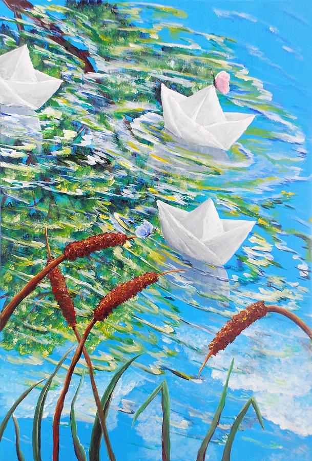 Paper Boats Painting by Medea Ioseliani