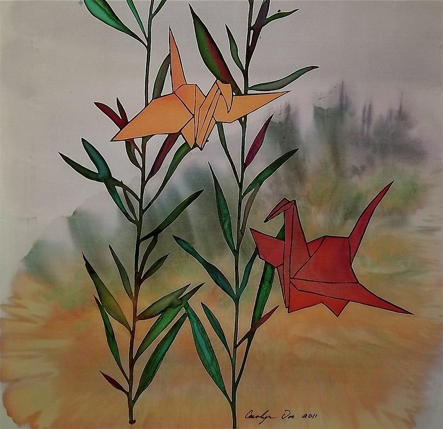 Nature Tapestry - Textile - Paper Cranes 1 by Carolyn Doe
