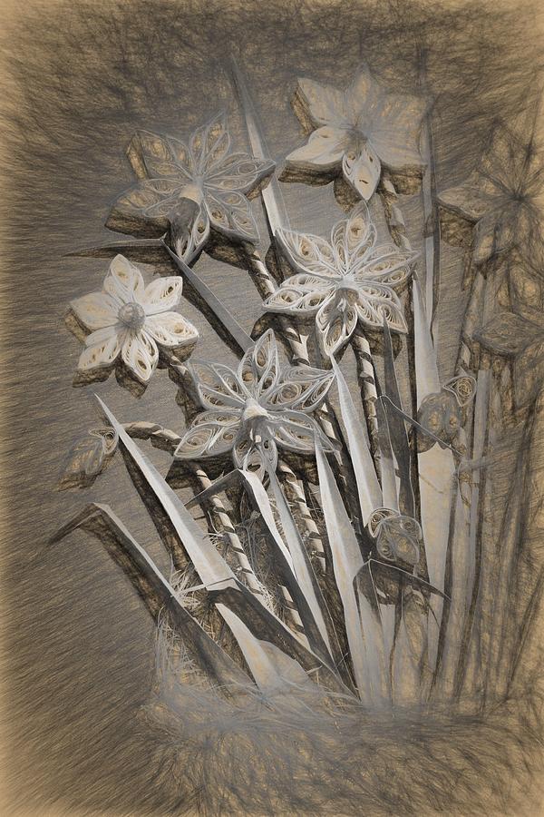Paper Formed Flower Bouquet Pencil Sketch Photograph by John Williams