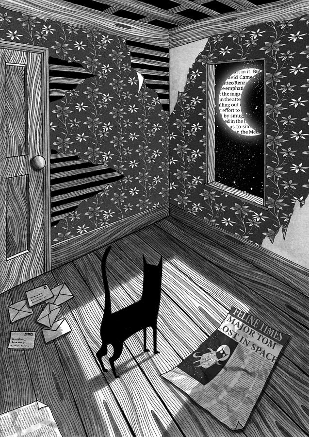 Black And White Drawing - Paper Moon by Andrew Hitchen