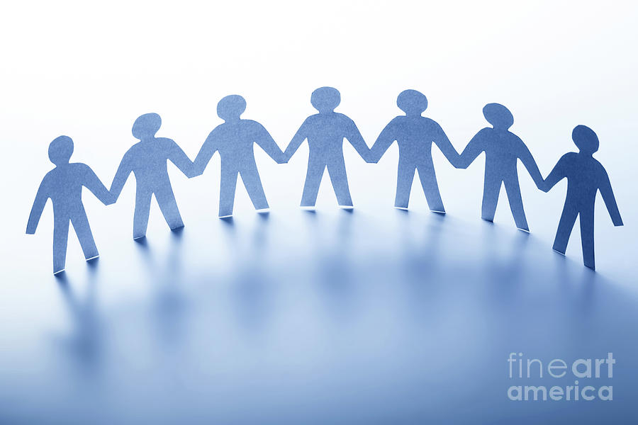 Paper People Standing Together Hand In Hand Team Society Business