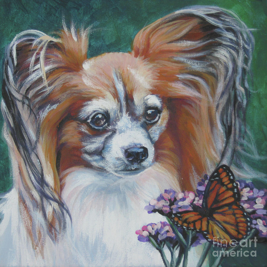 Papillon with monarch Painting by Lee Ann Shepard