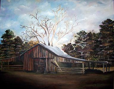Vintage Painting - Pappas Barn SOLD by Amanda Sanford