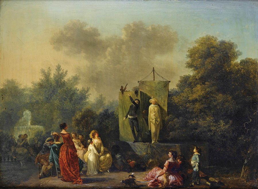 Parade with Pierrot Scapin and Arlequin Painting by Nicolas-Antoine Taunay