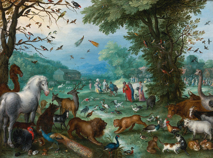 Paradise Landscape with the Animals entering Noahs Ark Painting by Jan Brueghel the Elder