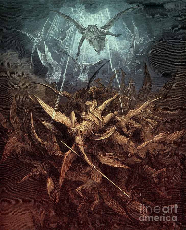 Paradise Lost,  Fall of the rebel angels, Painting by Gustave Dore