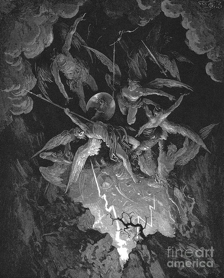 Fall Drawing - Paradise Lost  The Fall of Man by Gustave Dore