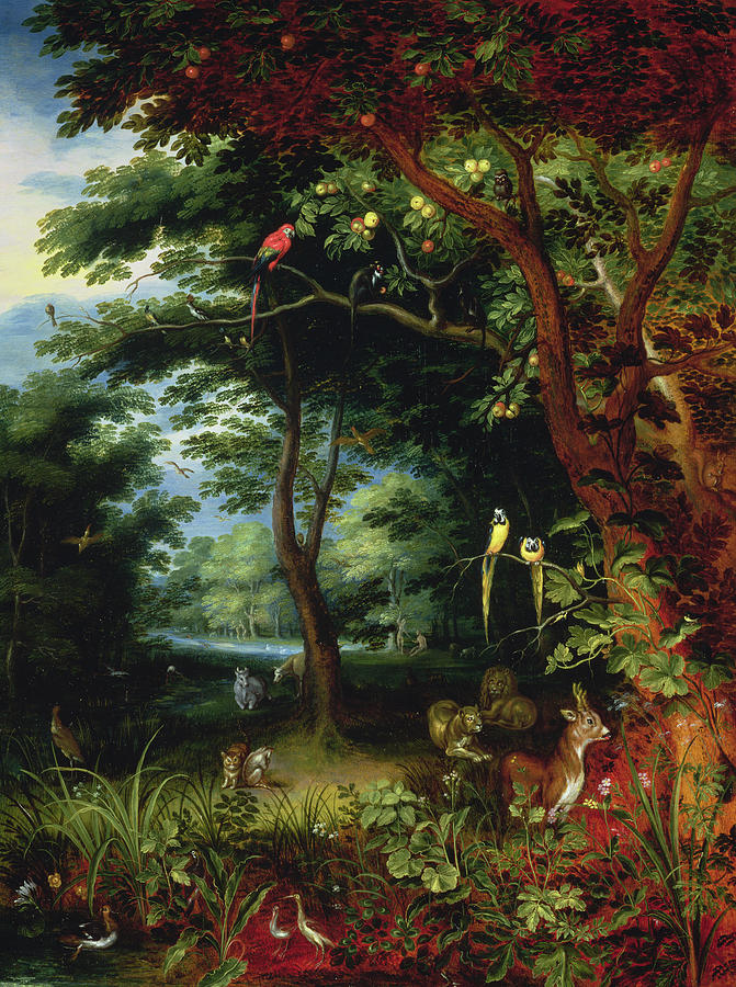 Paradise Painting - Paradise scene with Adam and Eve by Jan the Younger Brueghel