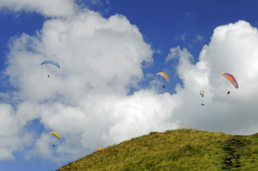 Paragliders Above  Mam Tor Photograph by Rod Johnson