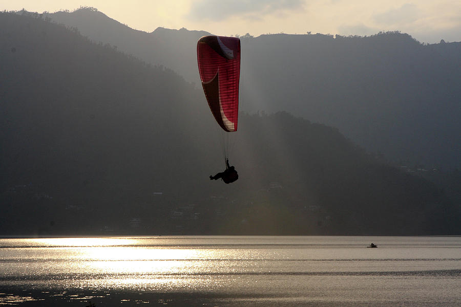 Paragliding Over Phewa Lake, Nepal Photograph by Aidan Moran