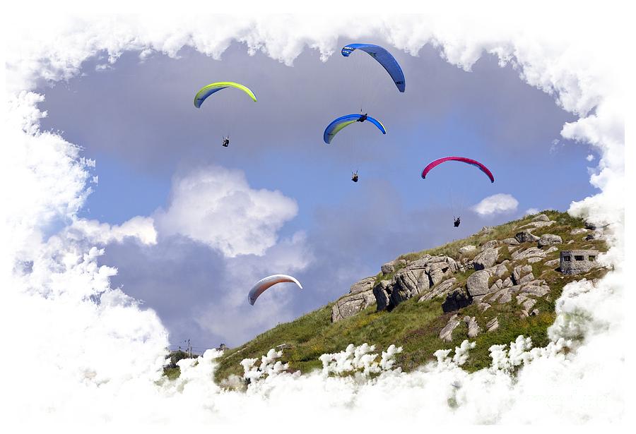 Nature Photograph - Paragliding Over Sennen Cove on Transparent background by Terri Waters