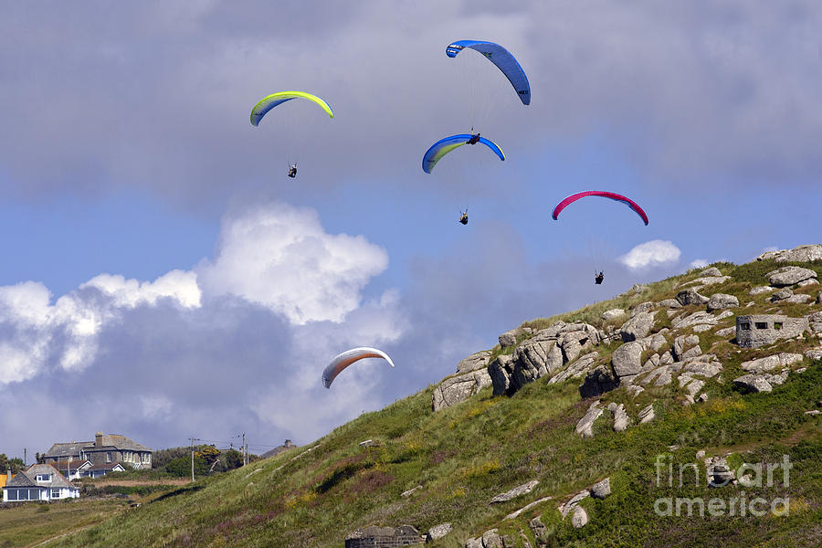 Paragliding Over Sennen Cove Photograph by Terri Waters