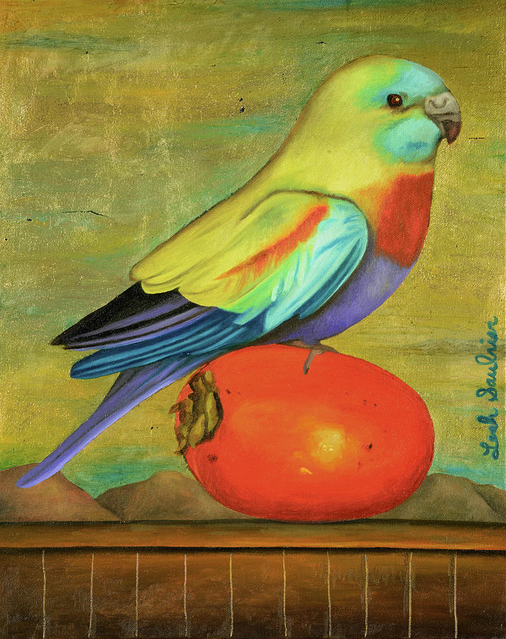 Parakeet On A Persimmon Painting by Leah Saulnier The Painting Maniac
