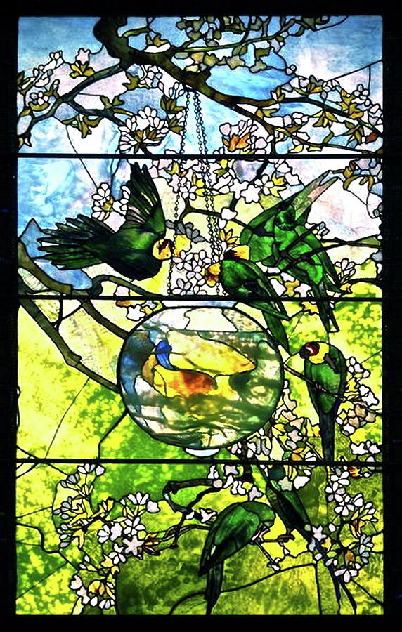 Parakeets And Gold Fish Bowl Louis Comfort Tiffany 1893 Glass