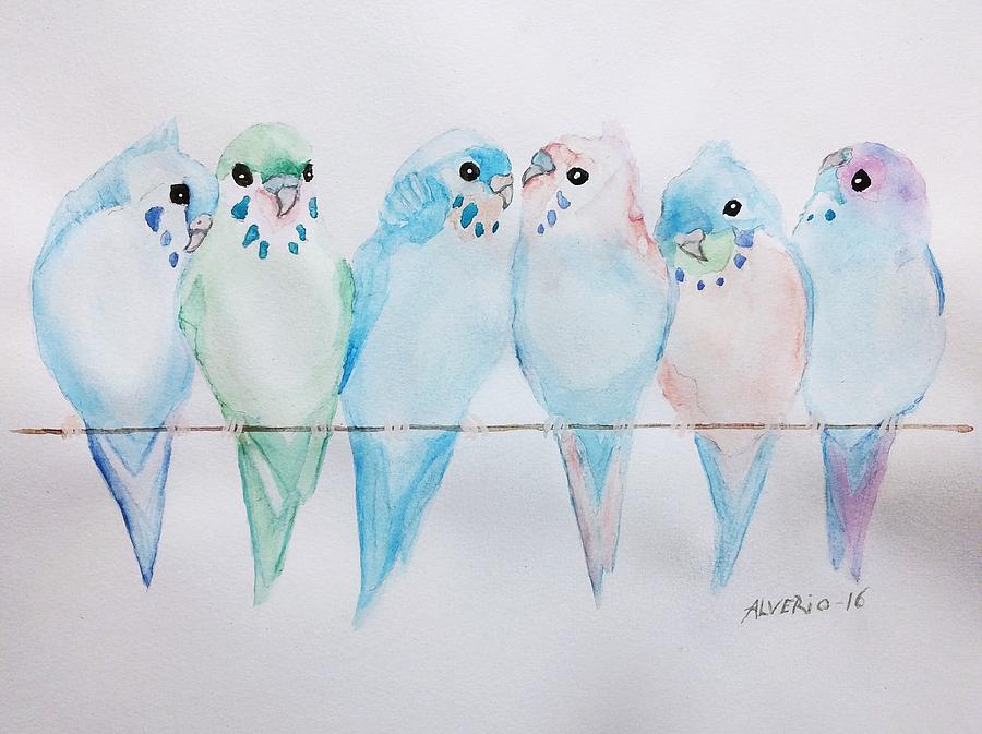 Parakeets Painting by Edwin Alverio